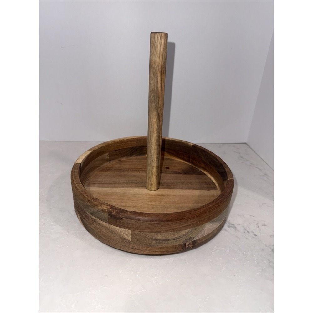 9" Acacia Wood Lazy Susan Turntable Organizer for Cabinet Pantry Table